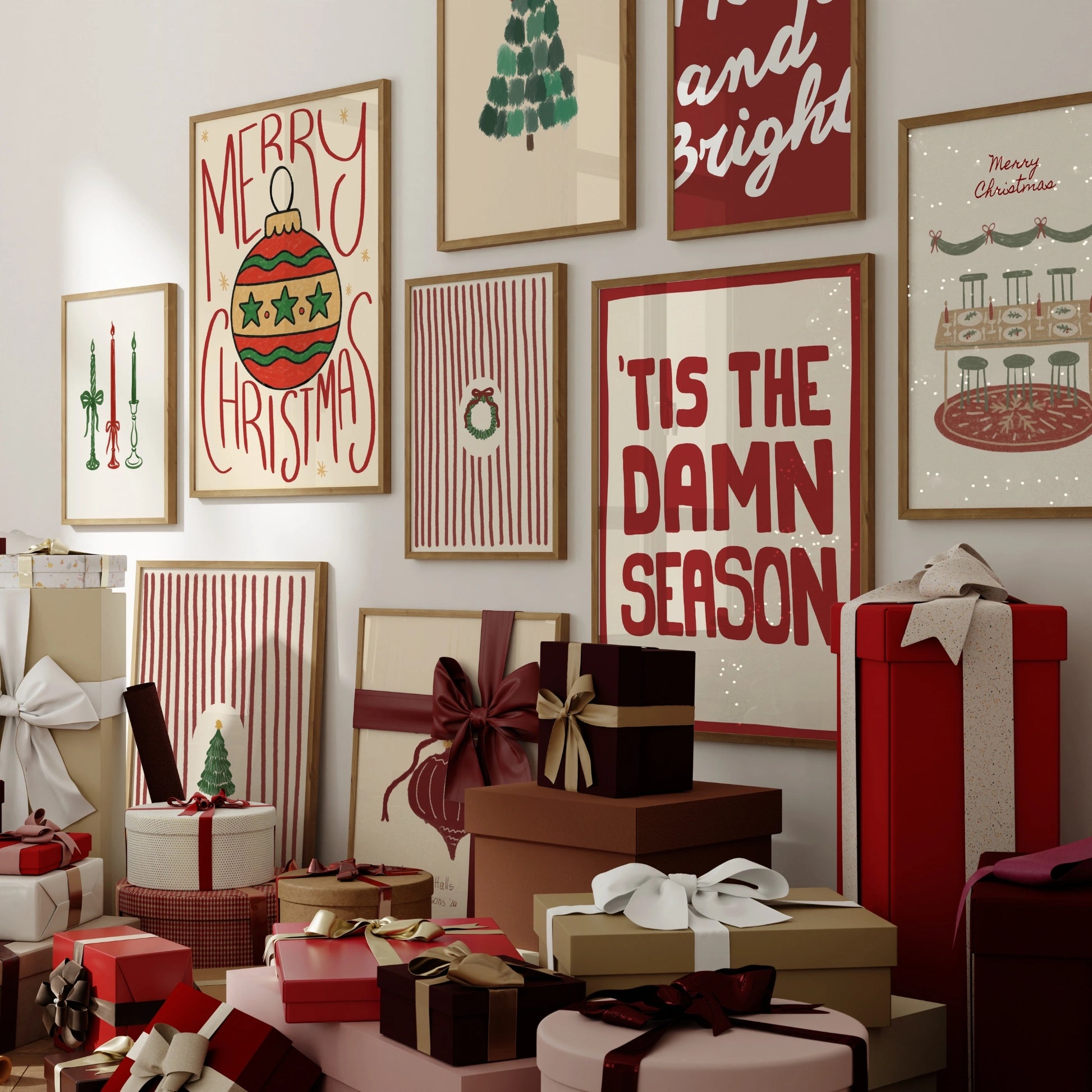 Hand-Drawn Holiday Set of 16 Prints