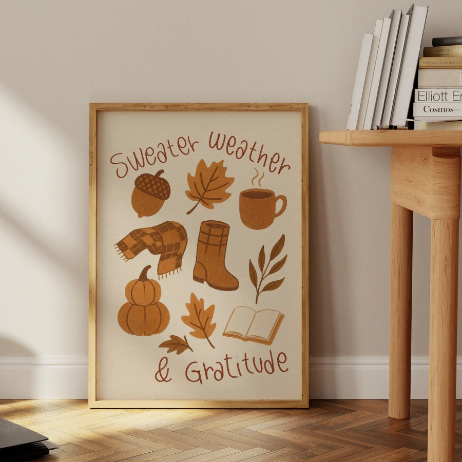 Sweater Weather and Gratitude Wall Art - Autumn Christian Print
