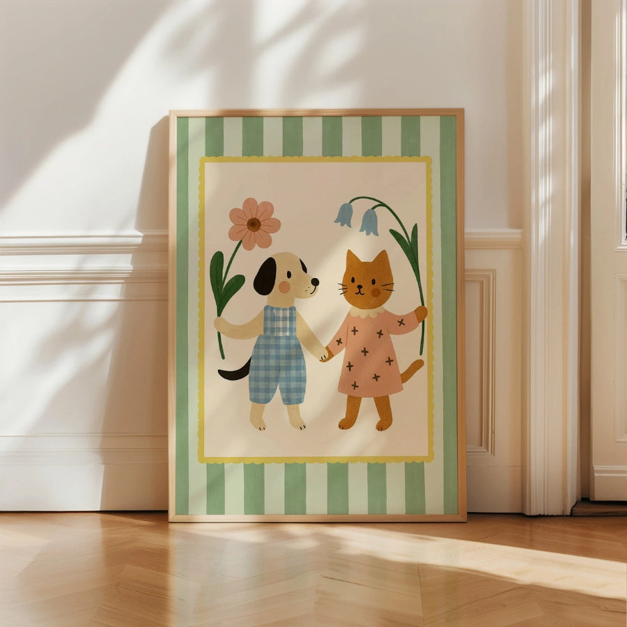Puppy and Kitten Nursery Print - Cute Animal Wall Art for Kids
