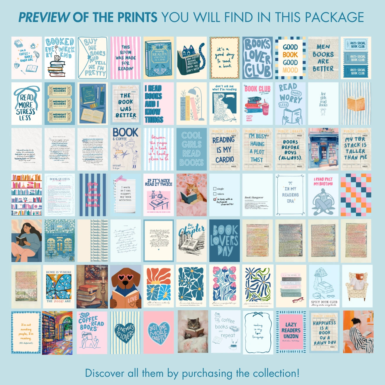 Handmade Blue Bookish Decor, over 100 prints