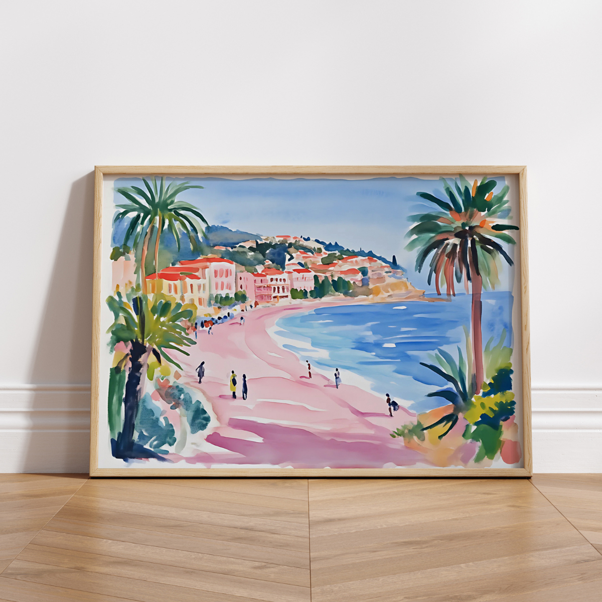 Mediterranean Beach Wall Art – Colorful Coastal Town Print