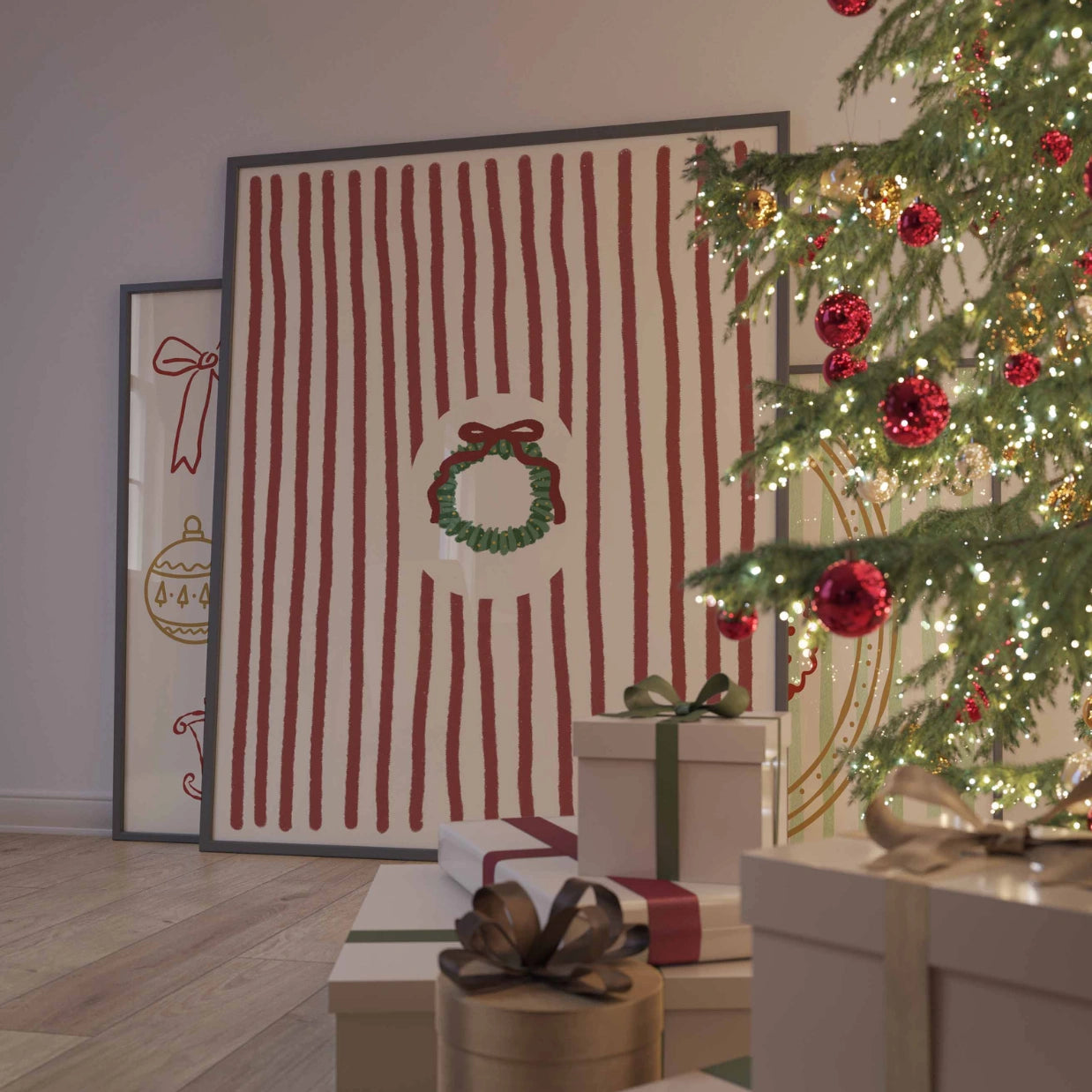 Striped Wreath Print