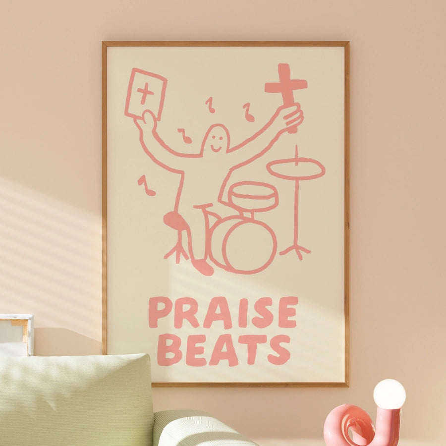 Praise Beats Christian Wall Art – Funny Drummer Bible Quote Print