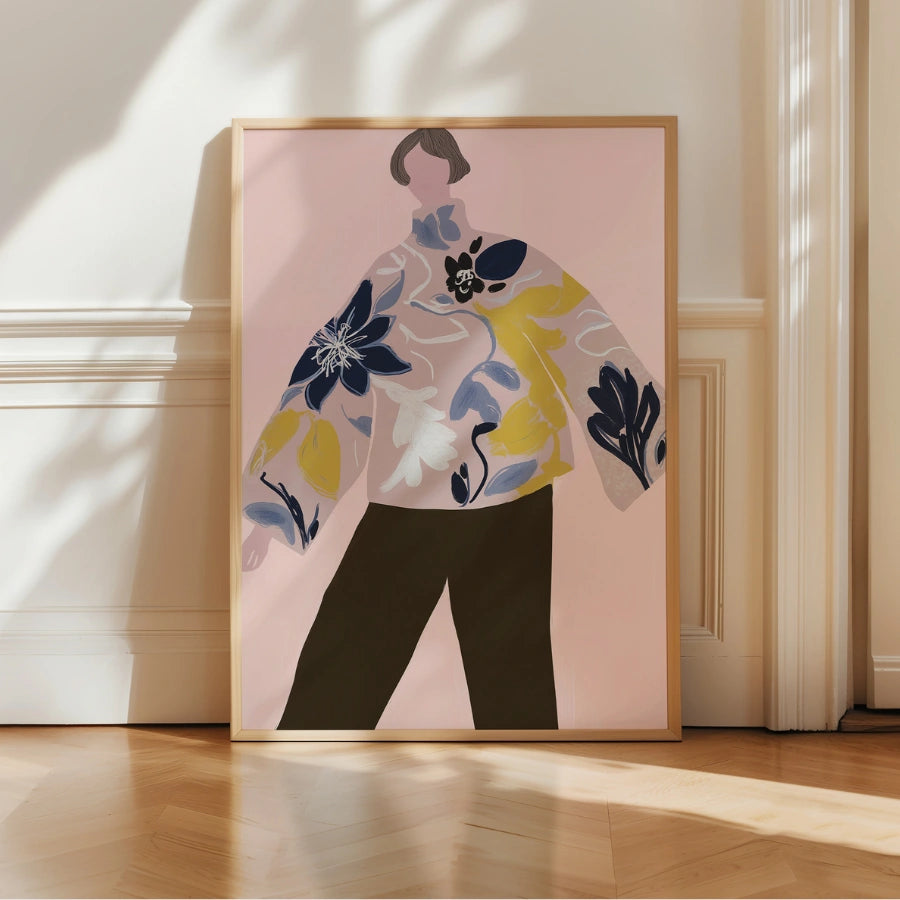 Arte murale floreale Boho – Silhouette di moda oversize 