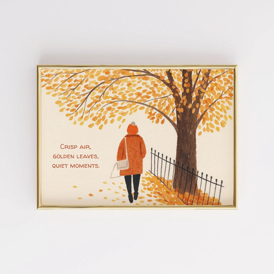 Golden Autumn Leaves Wall Art - Cozy Fall Quote Print