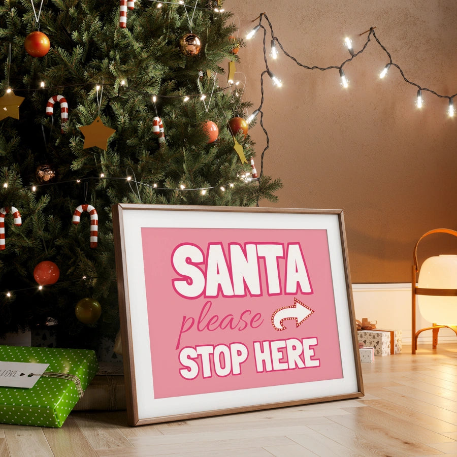 Santa Stop Here Christmas Sign – Cute Teen Room Xmas Decor