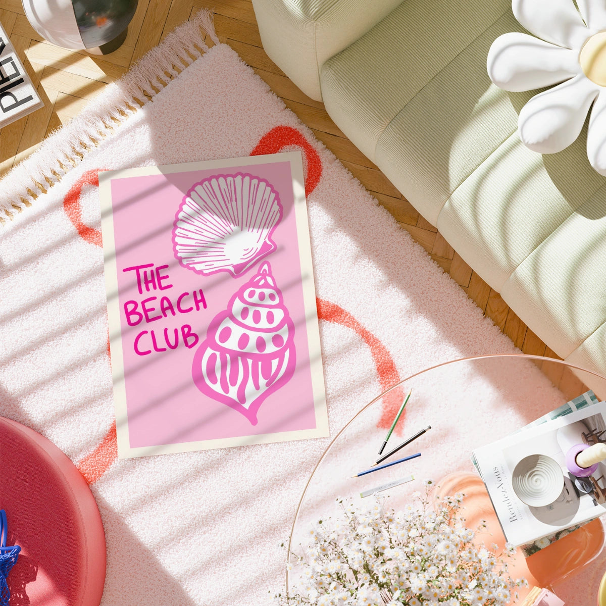 The Beach Club Wall Art Print - Pink Coastal Seashell Poster