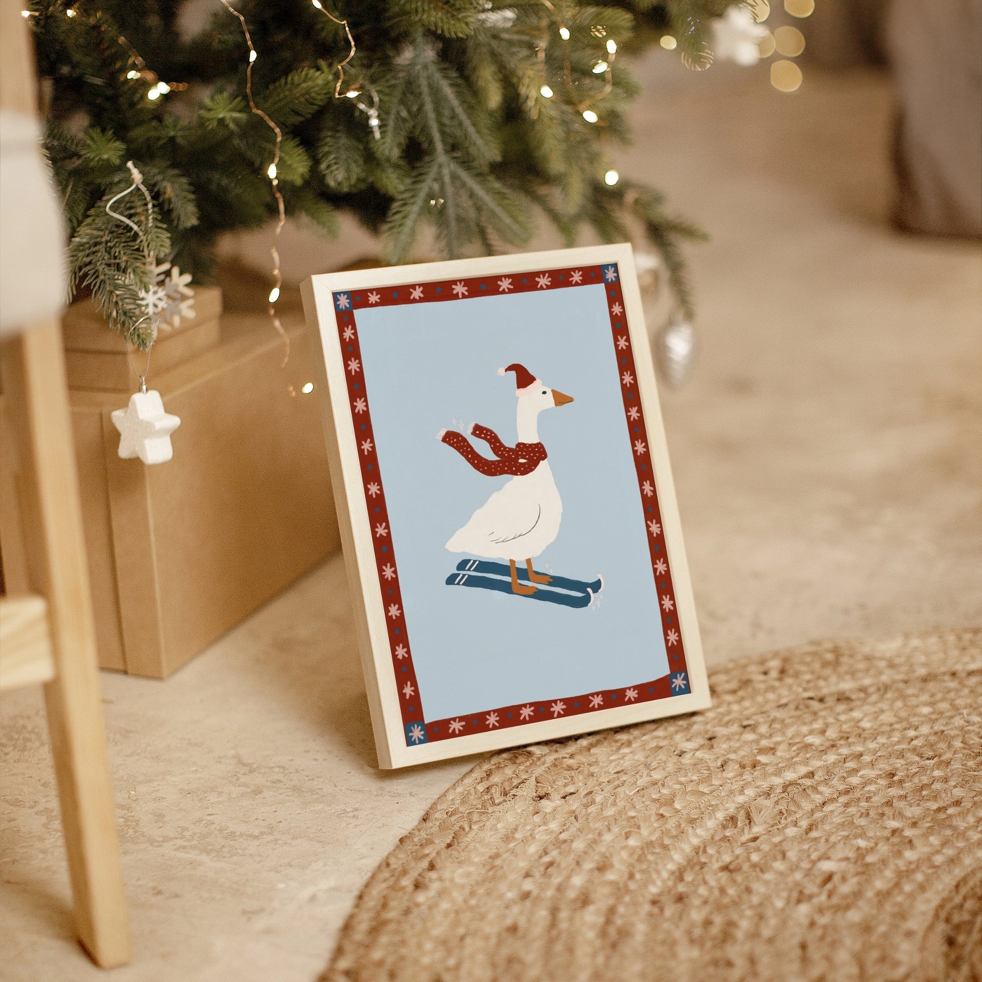 Goose on Skis Christmas Wall Art