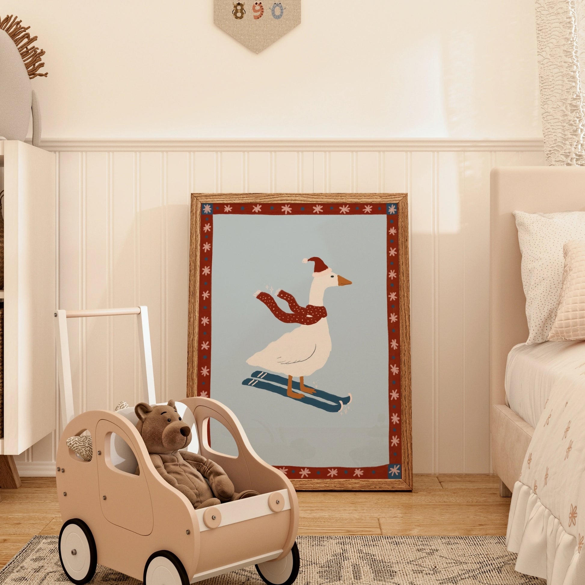 Goose on Skis Christmas Wall Art