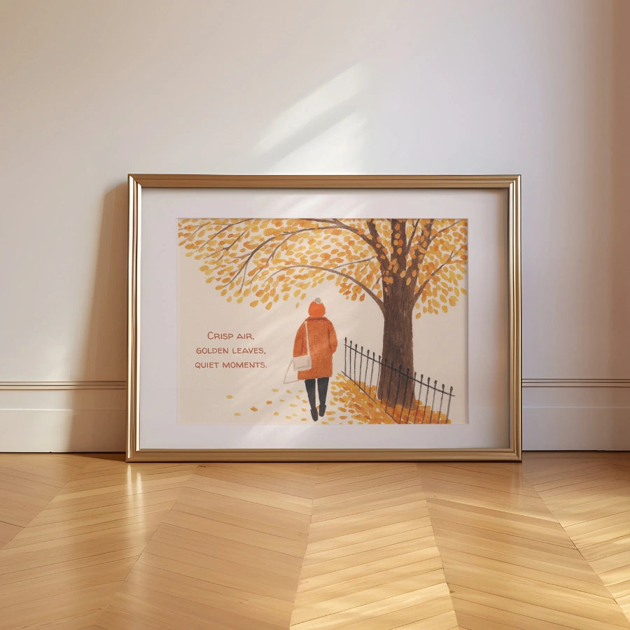 Golden Autumn Leaves Wall Art - Cozy Fall Quote Print
