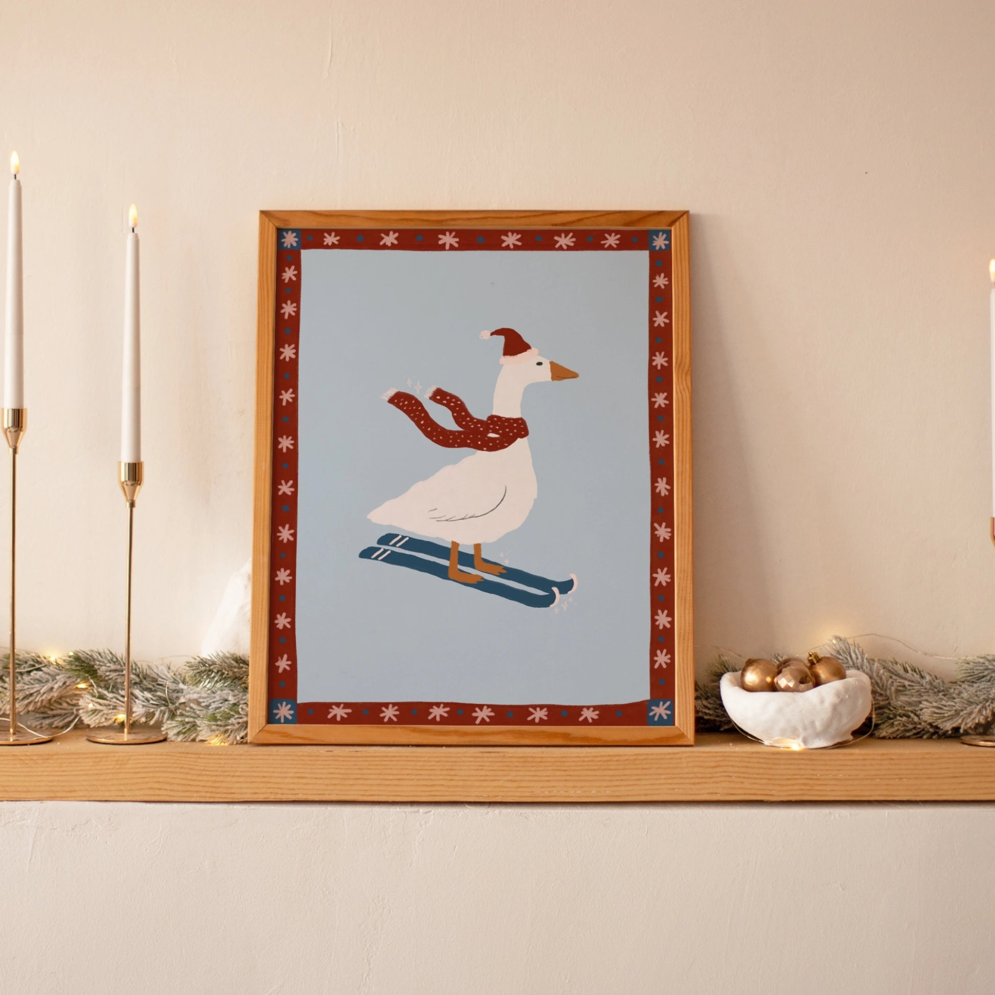 Goose on Skis Christmas Wall Art