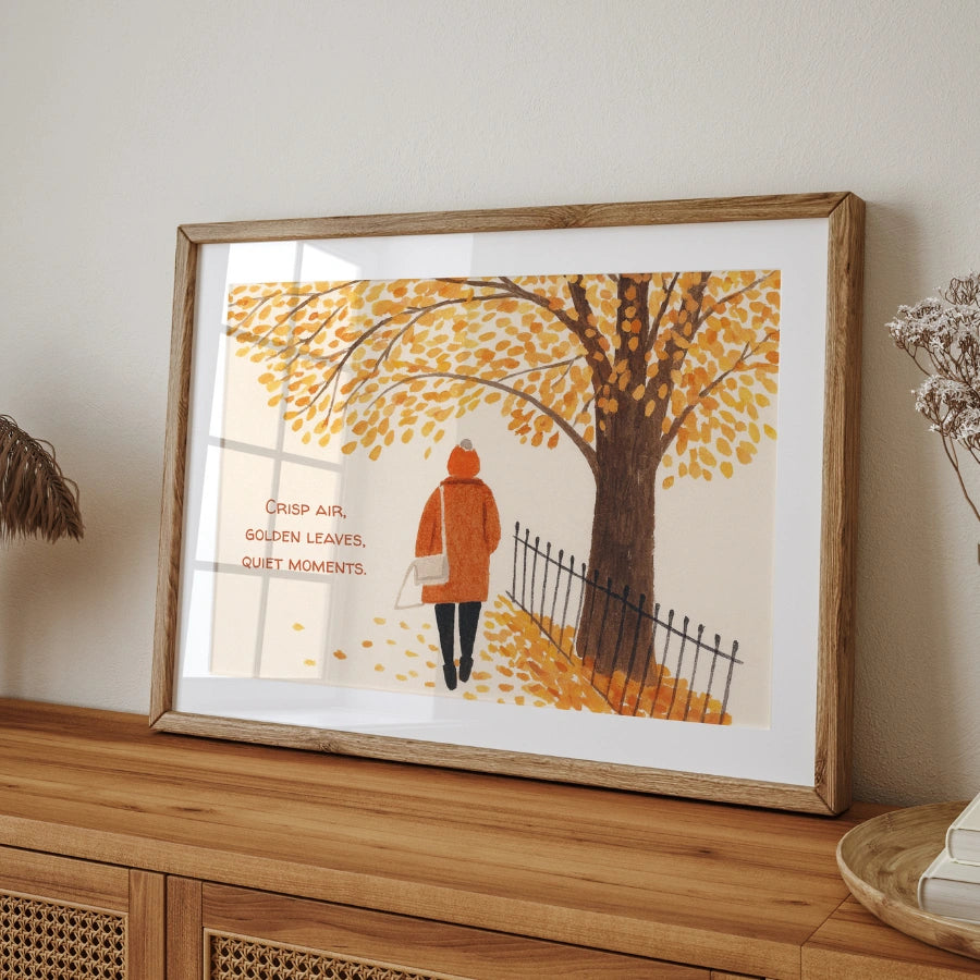 Golden Autumn Leaves Wall Art - Cozy Fall Quote Print