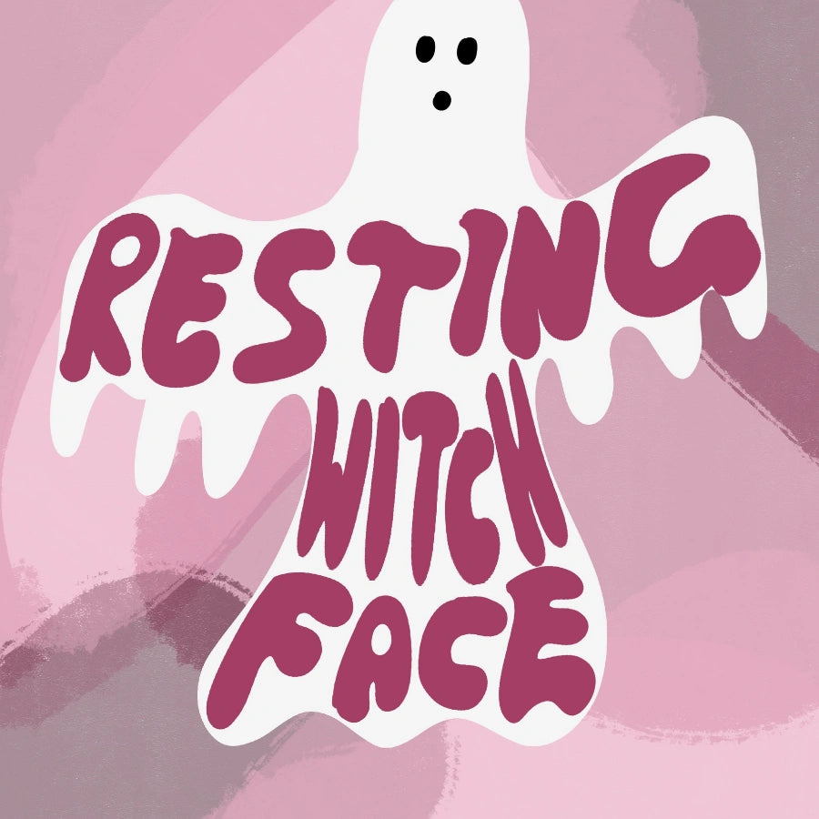 Resting Witch Face Print – Pink Ghost Halloween Wall Art