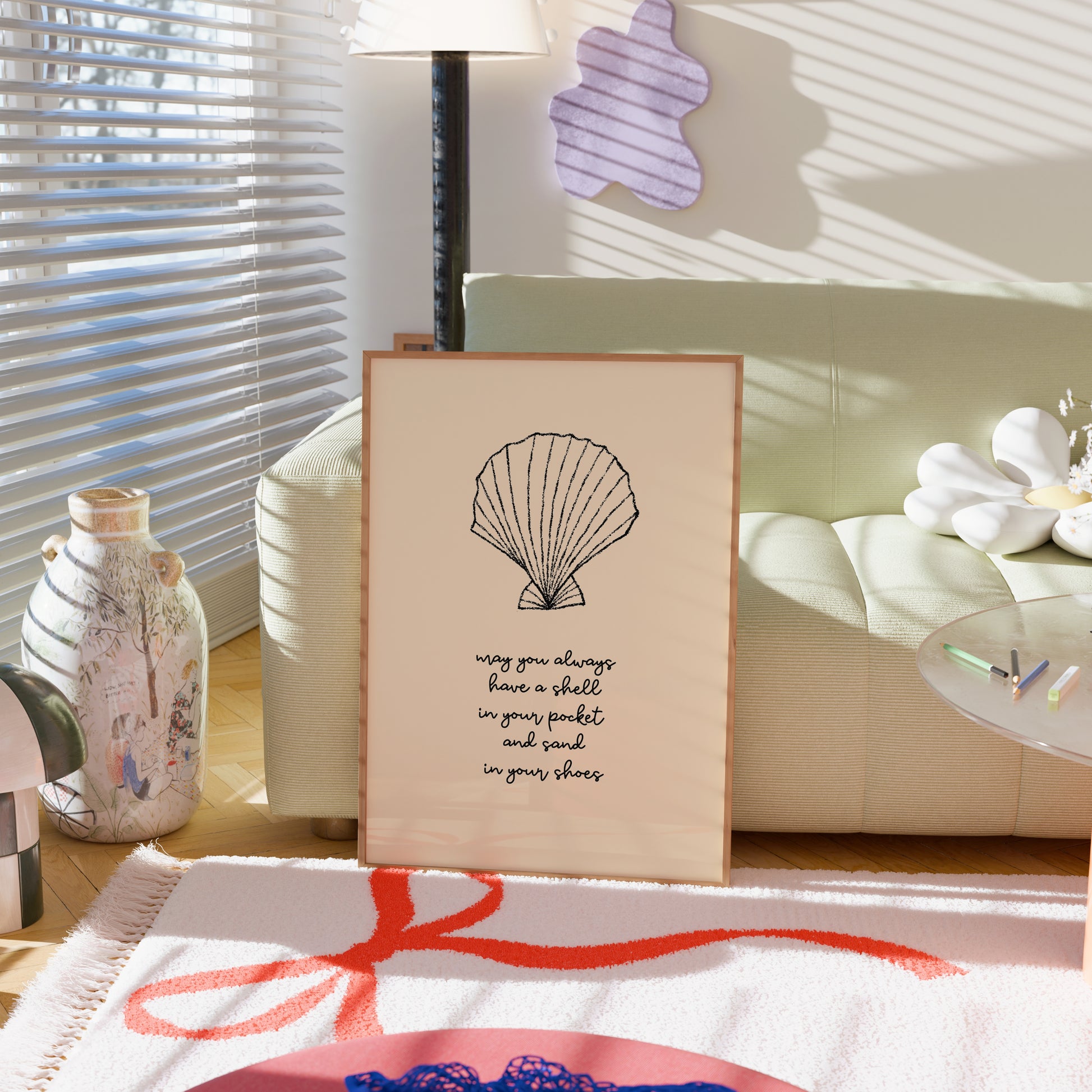 Yellow Shell Wall Art - Trendy Coastal Print