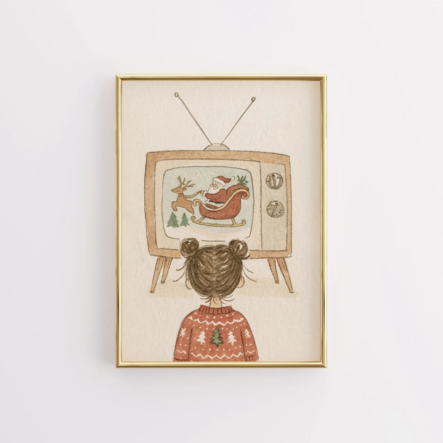 Vintage Christmas TV Wall Art – Cozy Holiday Nostalgia Print