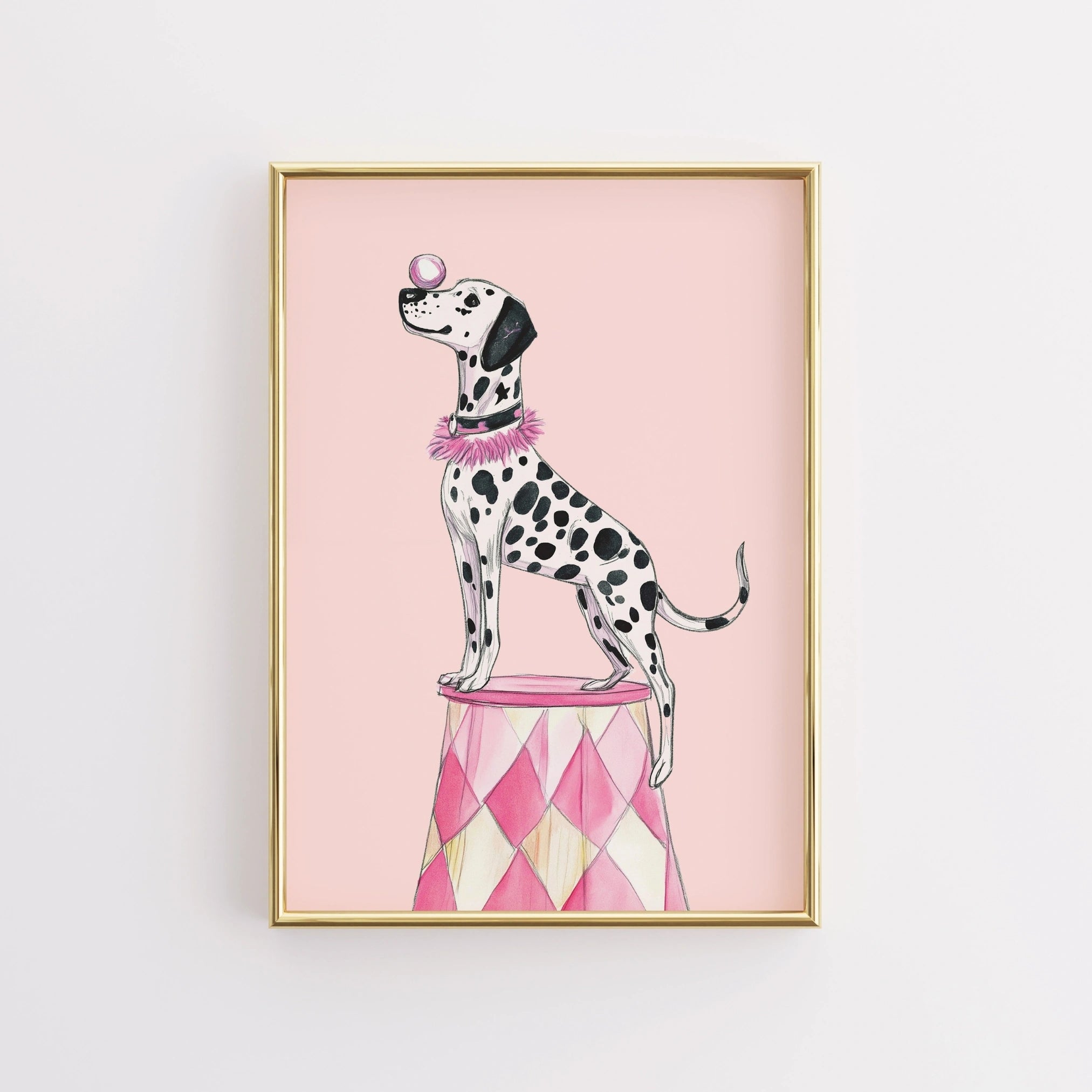 Dalmatian Circus Wall Art - Pink Dog Room Decor