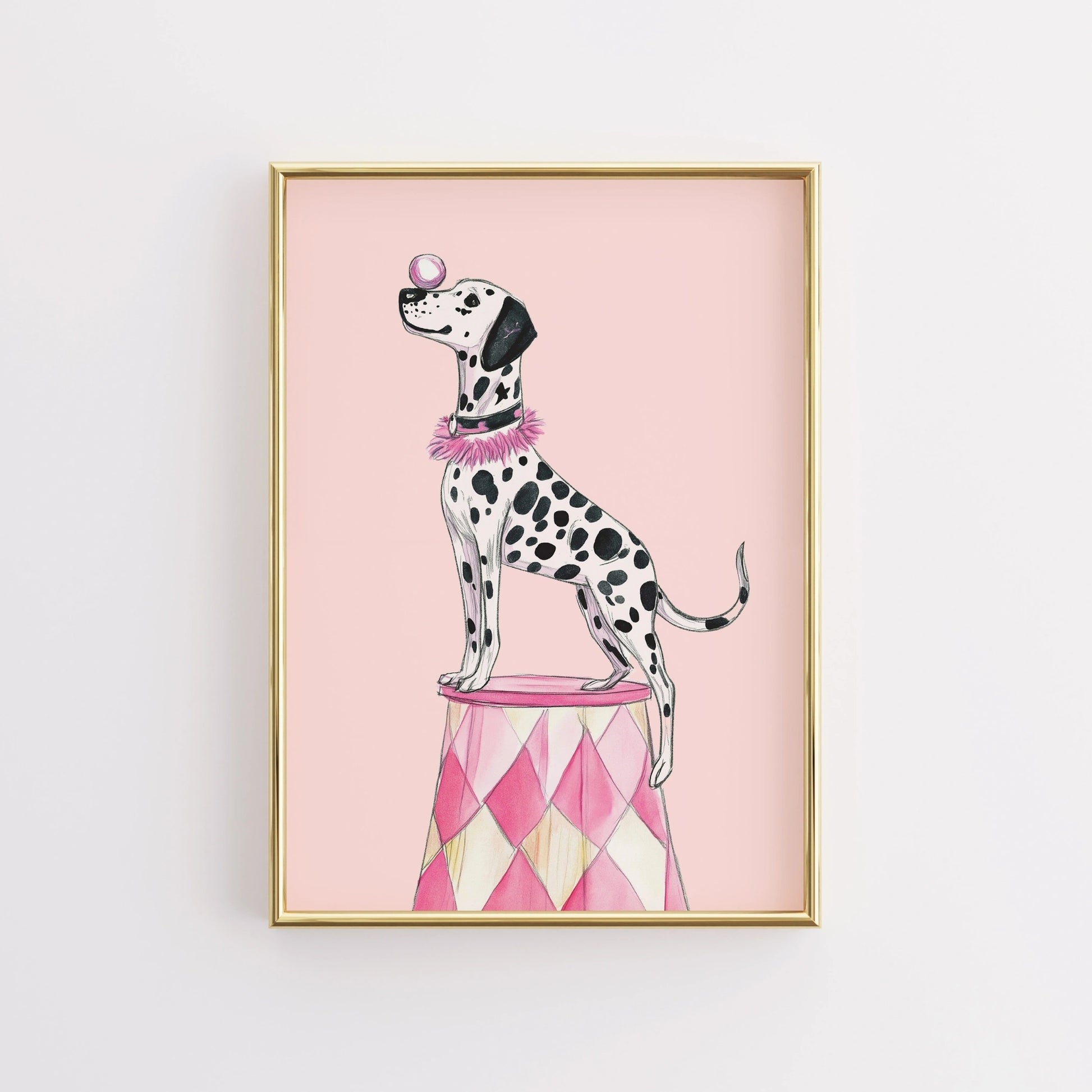 Dalmatiner-Zirkus-Wandbild – Rosa Hundezimmer-Deko