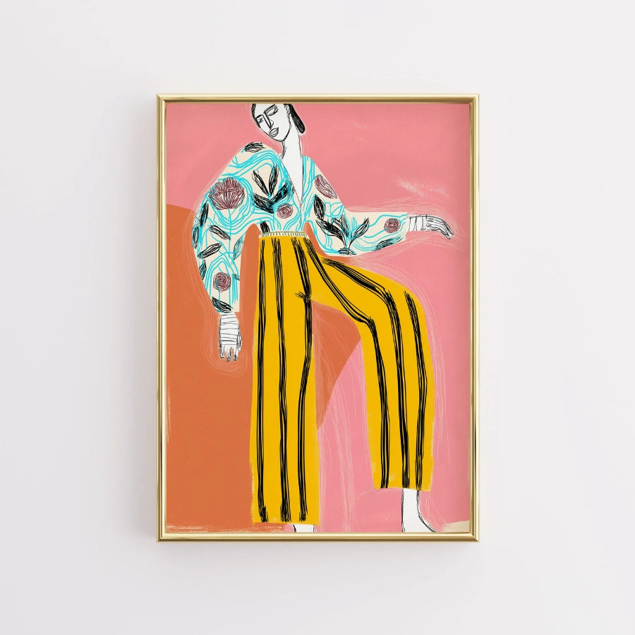 Arte murale Boho a strisce energetiche – Illustrazione di moda espressiva 