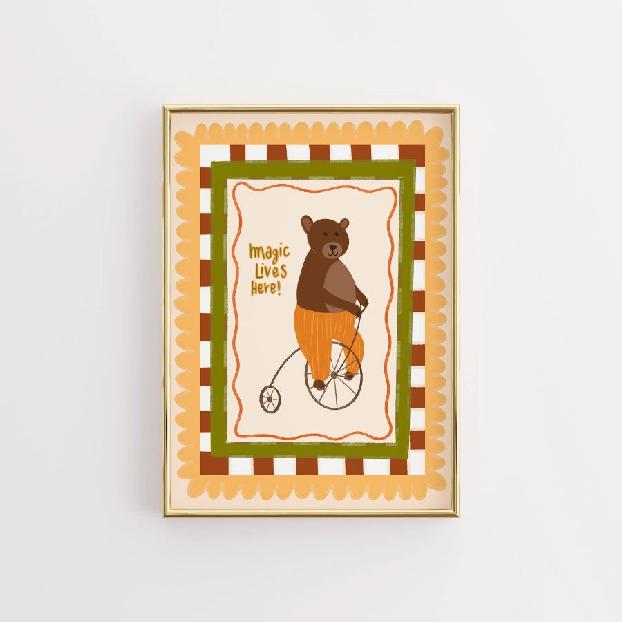 Circus Bear Nursery Print - Cute Animal Wall Art for Kids Room