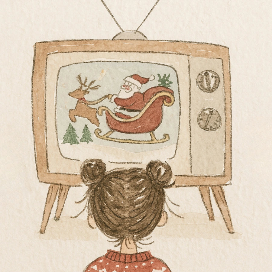 Vintage Christmas TV Wall Art – Cozy Holiday Nostalgia Print