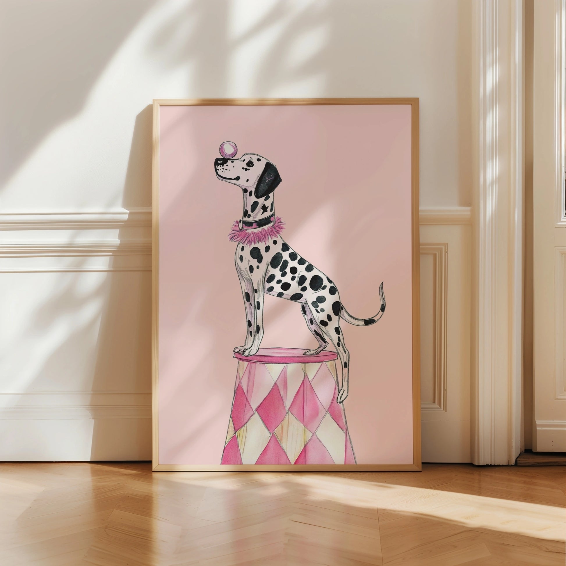 Dalmatiner-Zirkus-Wandbild – Rosa Hundezimmer-Deko