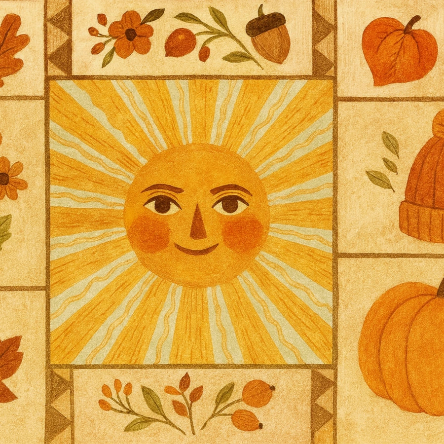 Autumn Sun Folk Wall Art - Cozy Fall Harvest Print