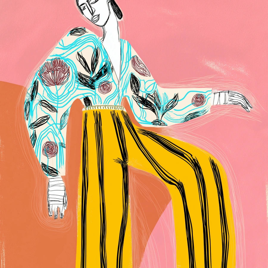 Arte murale Boho a strisce energetiche – Illustrazione di moda espressiva 