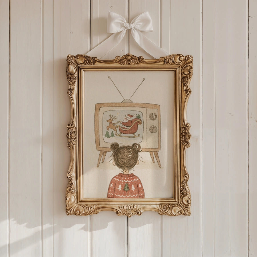 Vintage Christmas TV Wall Art – Cozy Holiday Nostalgia Print