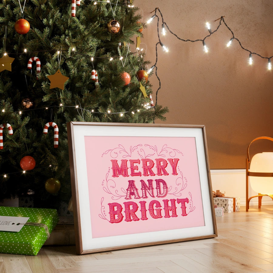 Arte murale natalizia allegra e luminosa – Stampa tipografica festosa e audace