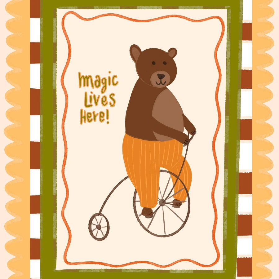 Circus Bear Nursery Print - Cute Animal Wall Art for Kids Room