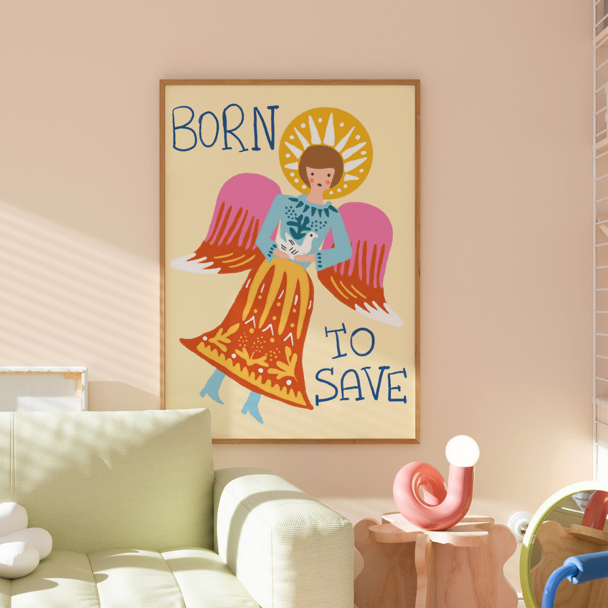 Born to Save Angel Print – Trendy Christian Wall Art