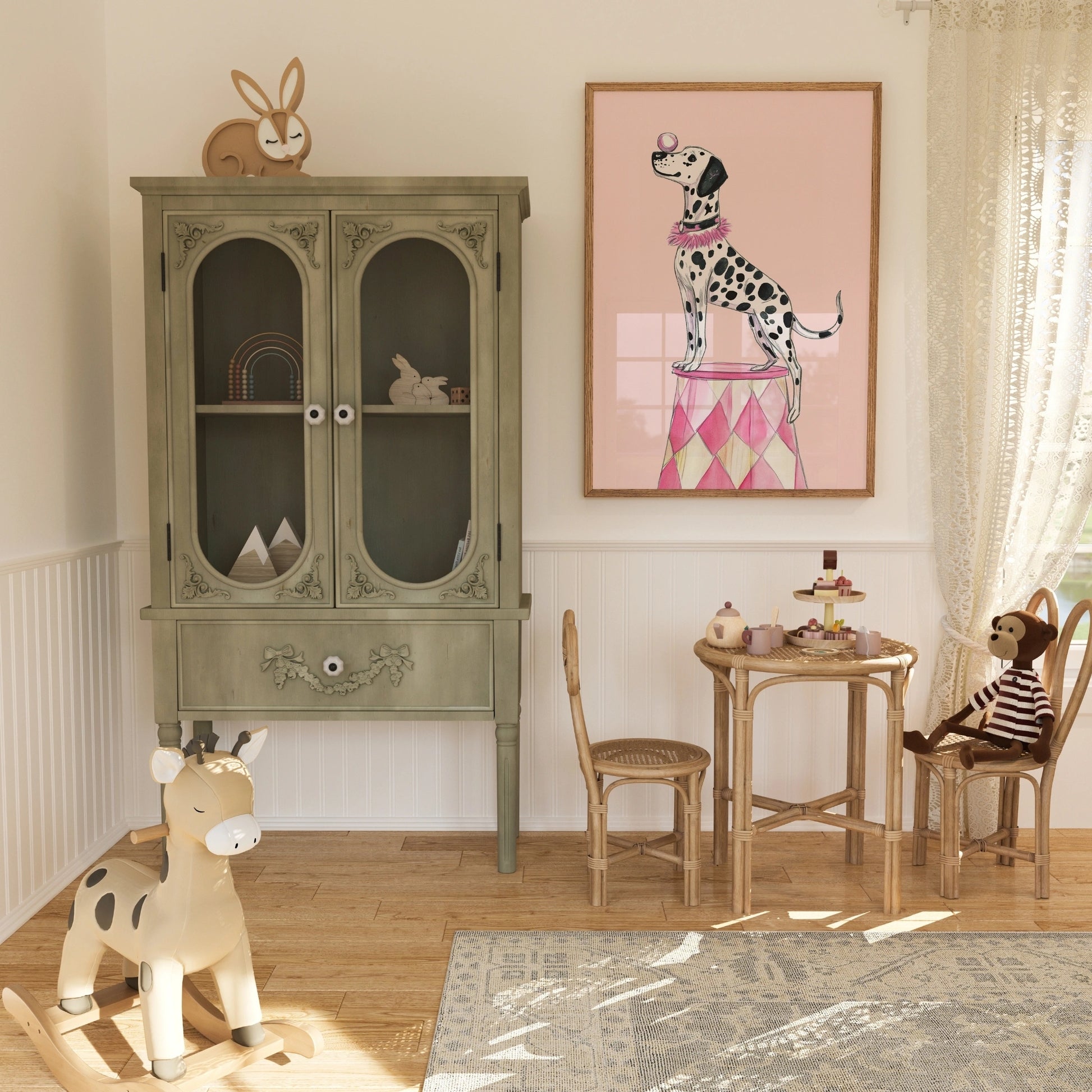 Dalmatiner-Zirkus-Wandbild – Rosa Hundezimmer-Deko