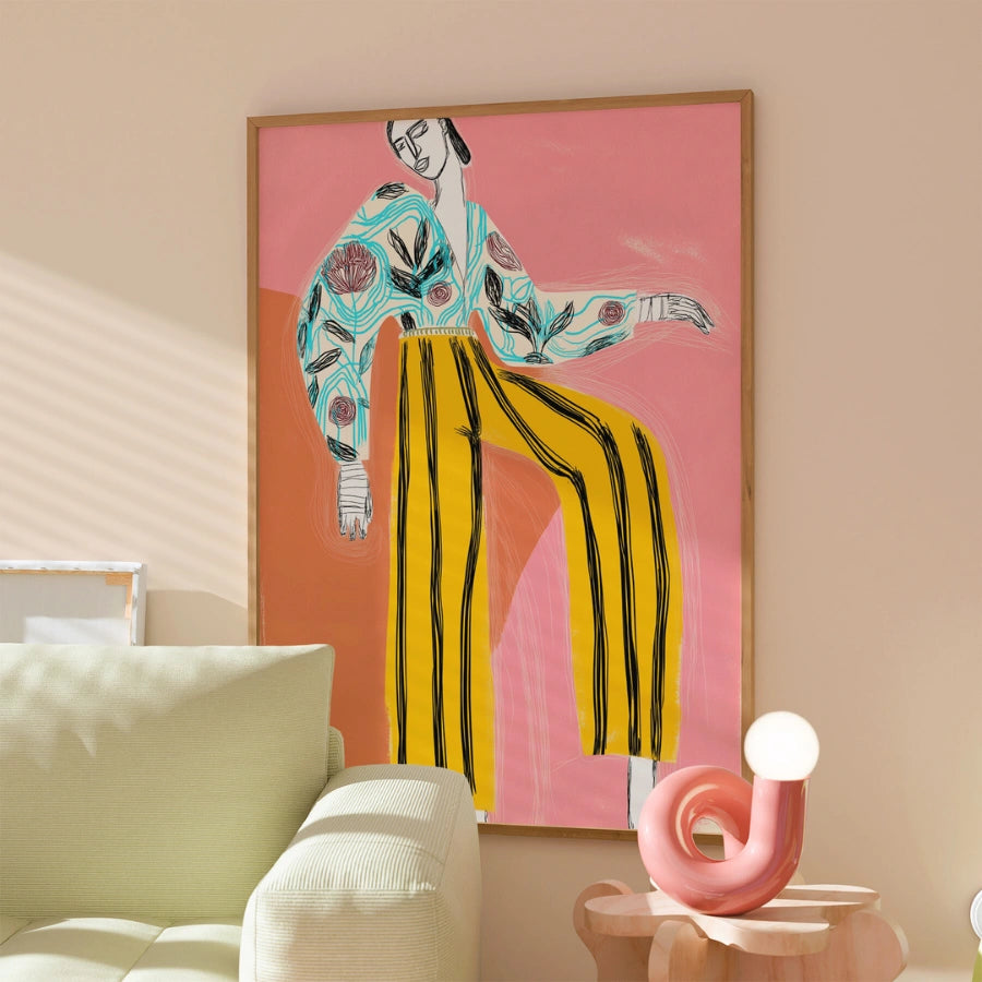 Arte murale Boho a strisce energetiche – Illustrazione di moda espressiva 