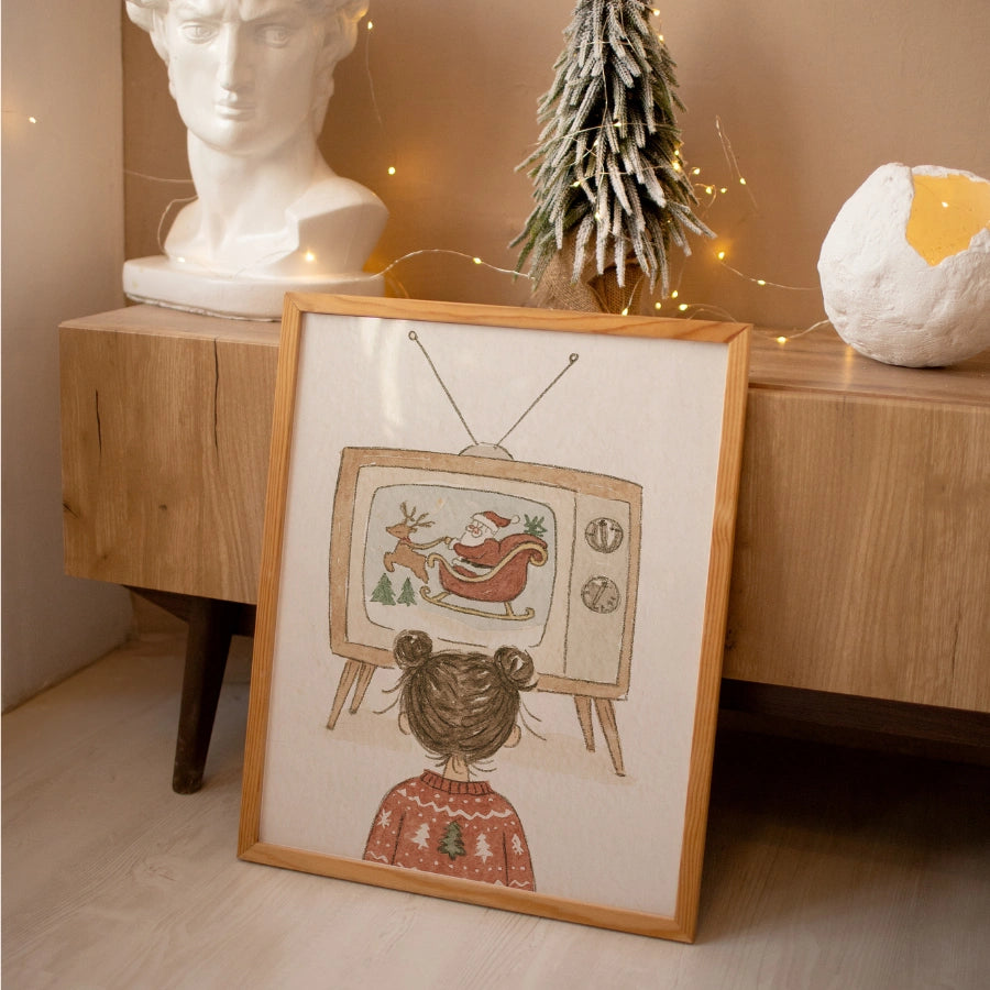 Vintage Christmas TV Wall Art – Cozy Holiday Nostalgia Print