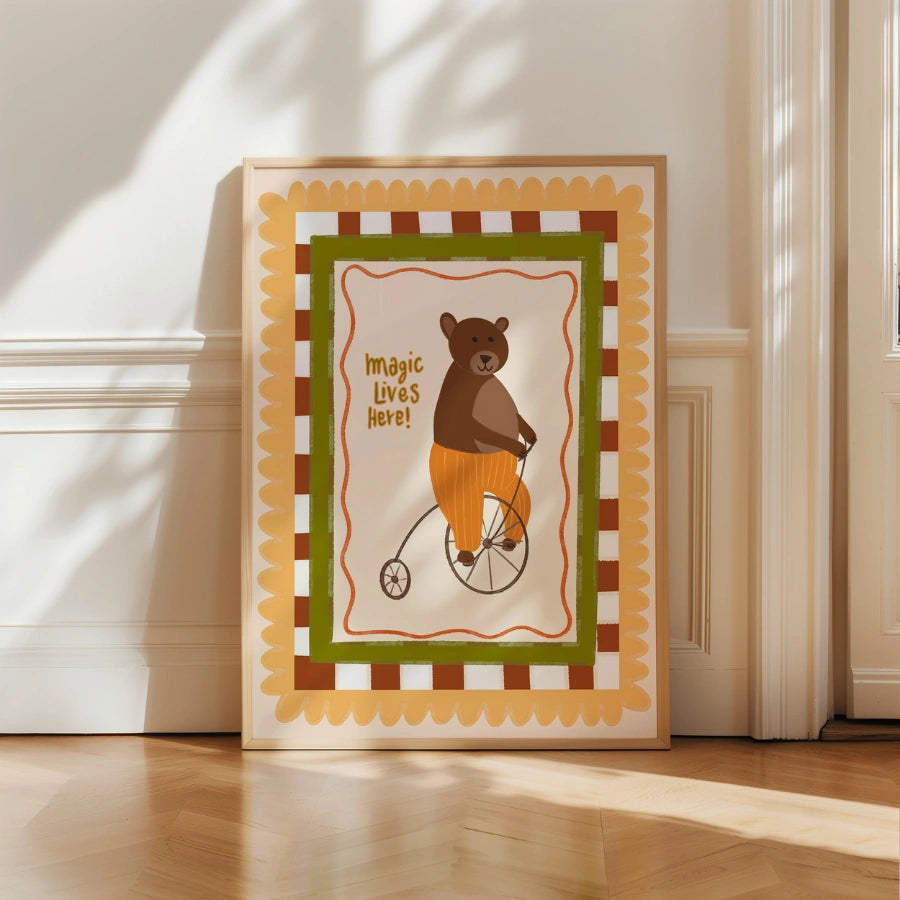 Circus Bear Nursery Print - Cute Animal Wall Art for Kids Room