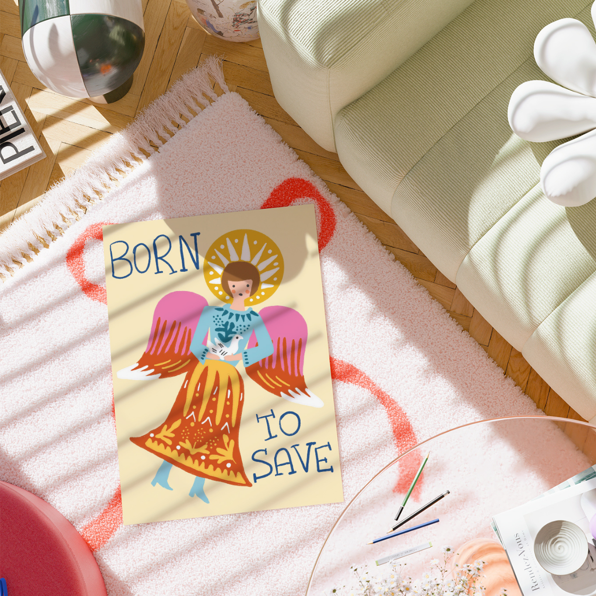 Born to Save Angel Print – Trendy Christian Wall Art