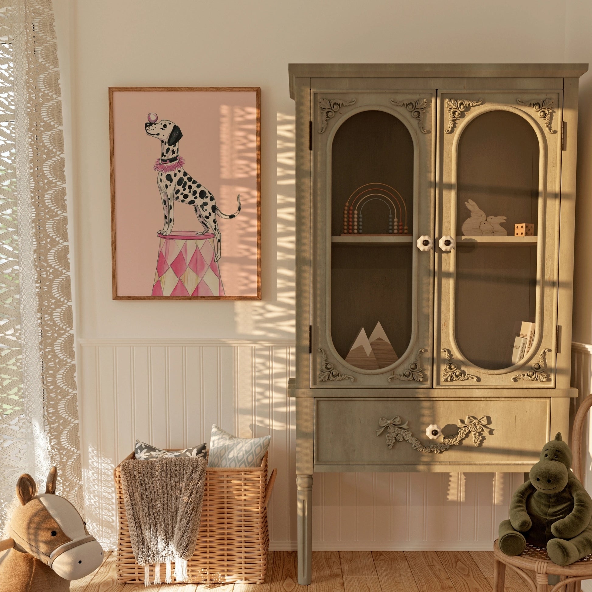 Dalmatiner-Zirkus-Wandbild – Rosa Hundezimmer-Deko