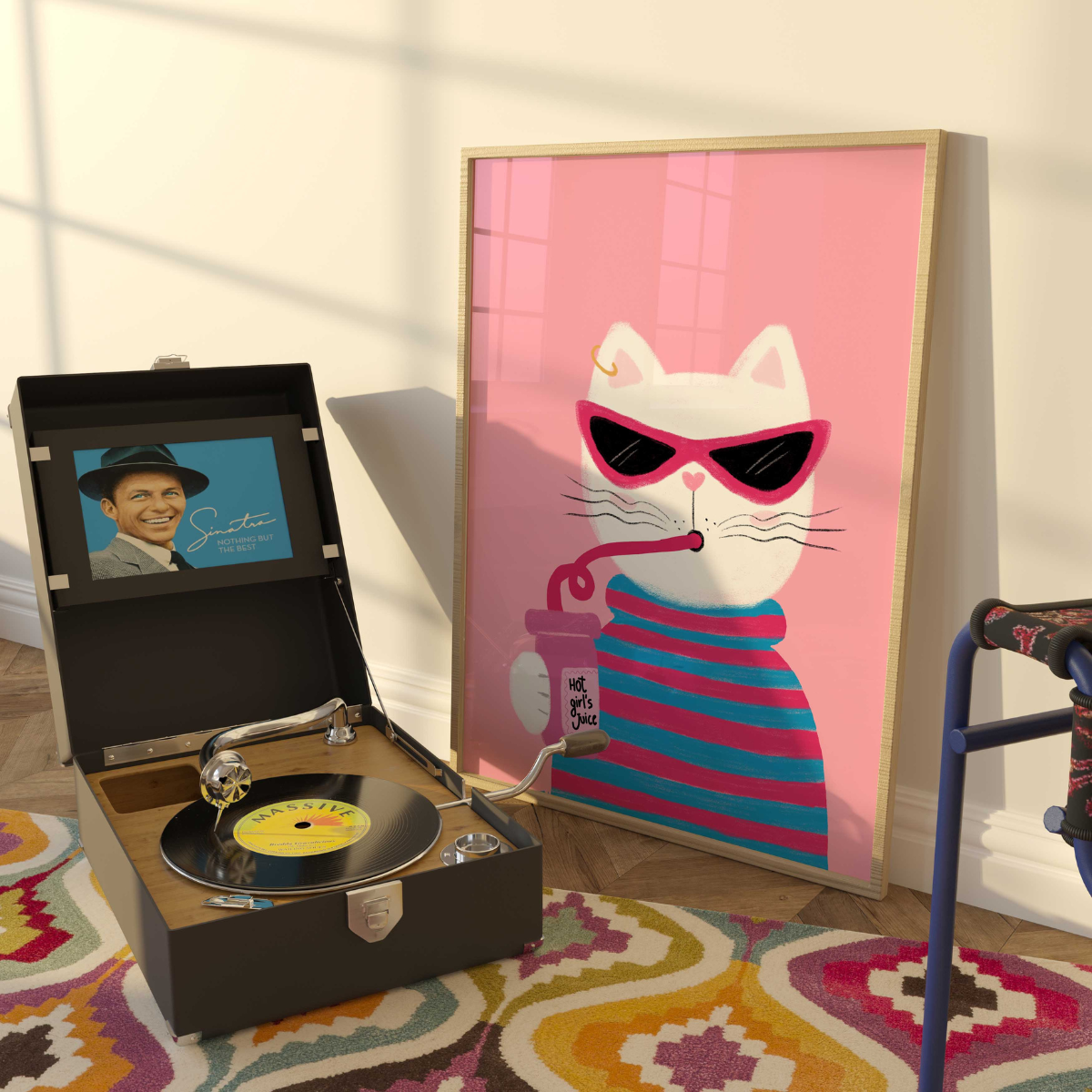 Coole Katzen-Wandkunst – Lustiger rosa Katzendruck