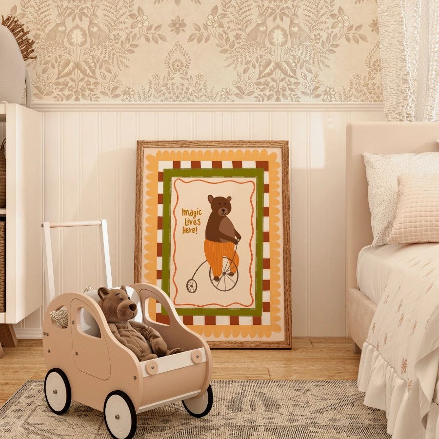 Circus Bear Nursery Print - Cute Animal Wall Art for Kids Room