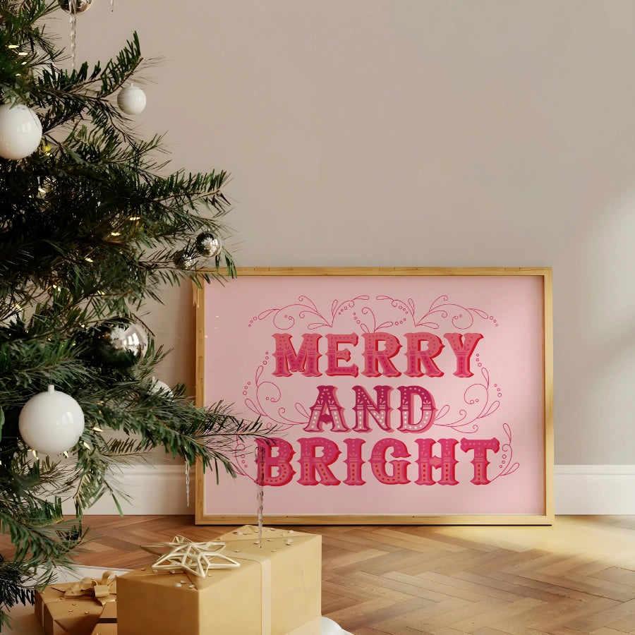 Arte murale natalizia allegra e luminosa – Stampa tipografica festosa e audace