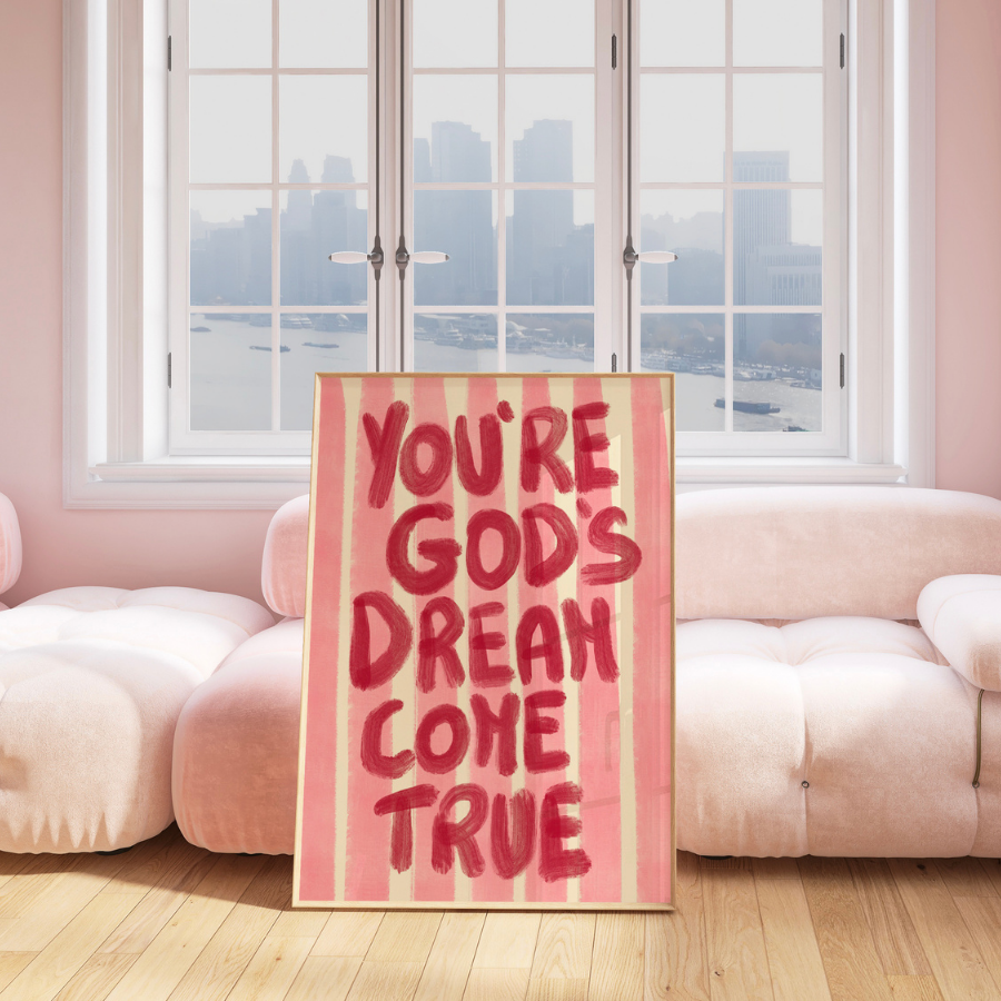 You’re God’s Dream Christian Wall Art – Pink Hand-Painted Bible Quote Print