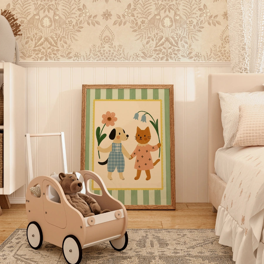 Puppy and Kitten Nursery Print - Cute Animal Wall Art for Kids