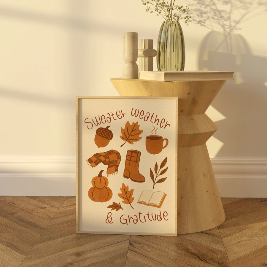 Sweater Weather and Gratitude Wall Art - Autumn Christian Print
