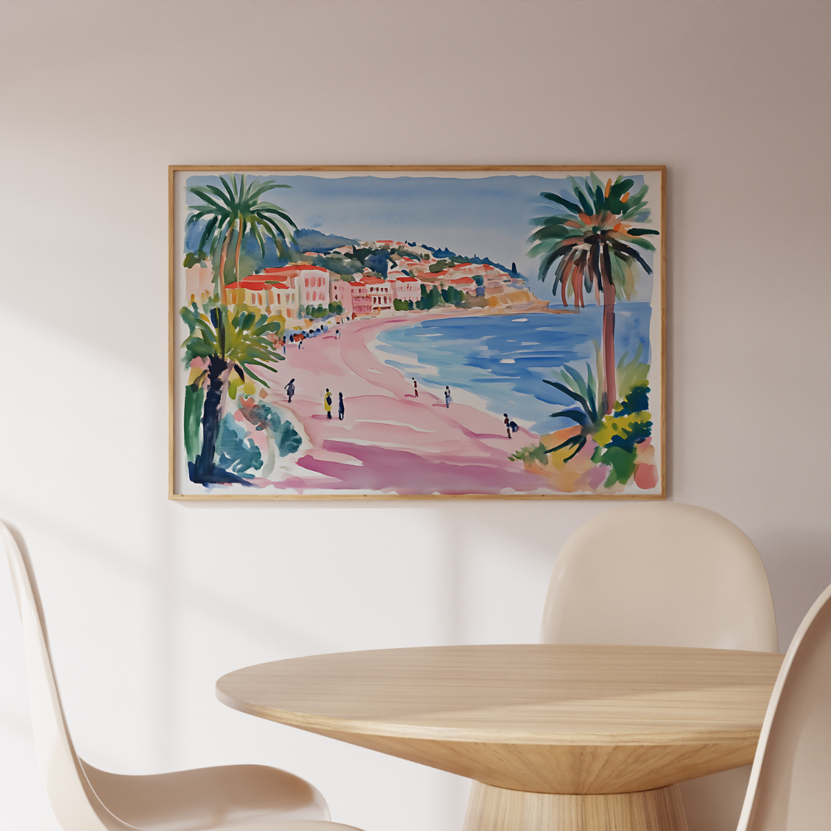 Mediterranean Beach Wall Art – Colorful Coastal Town Print