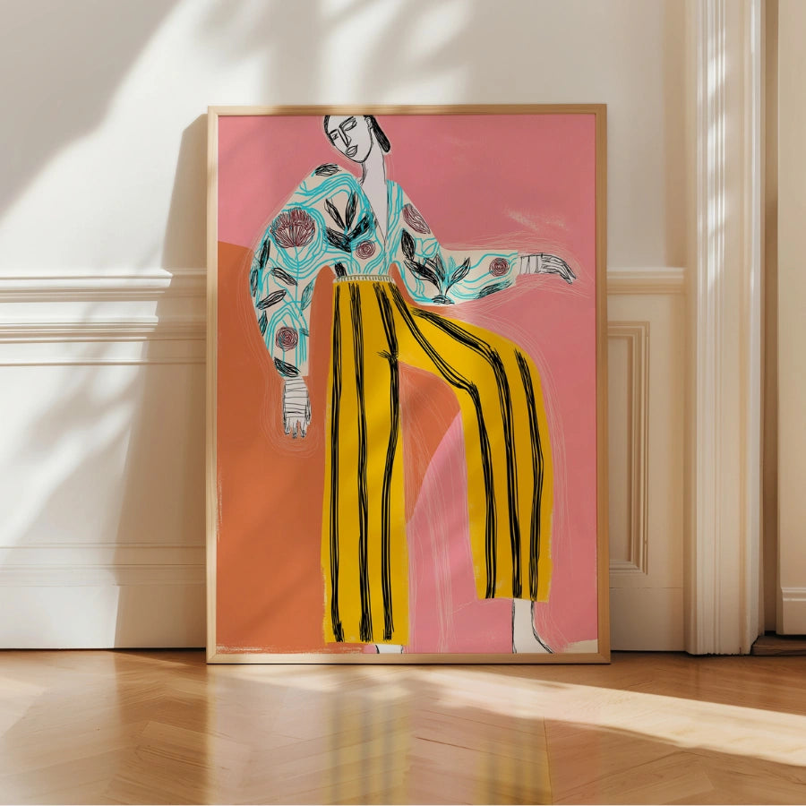 Arte murale Boho a strisce energetiche – Illustrazione di moda espressiva 