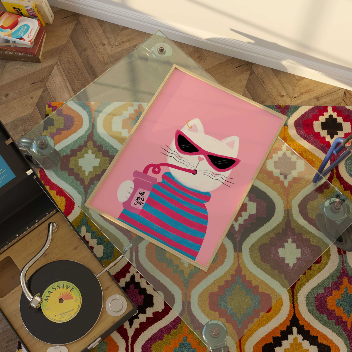 Coole Katzen-Wandkunst – Lustiger rosa Katzendruck