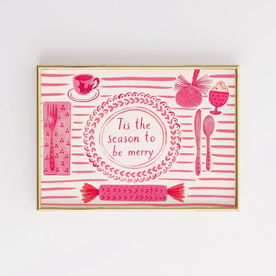Stampa "È la stagione per essere allegri" - Arte natalizia in rosa per la cucina