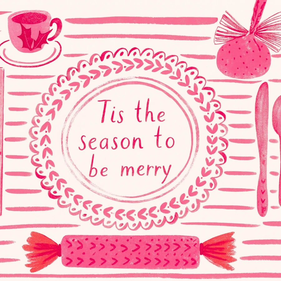 Stampa "È la stagione per essere allegri" - Arte natalizia in rosa per la cucina