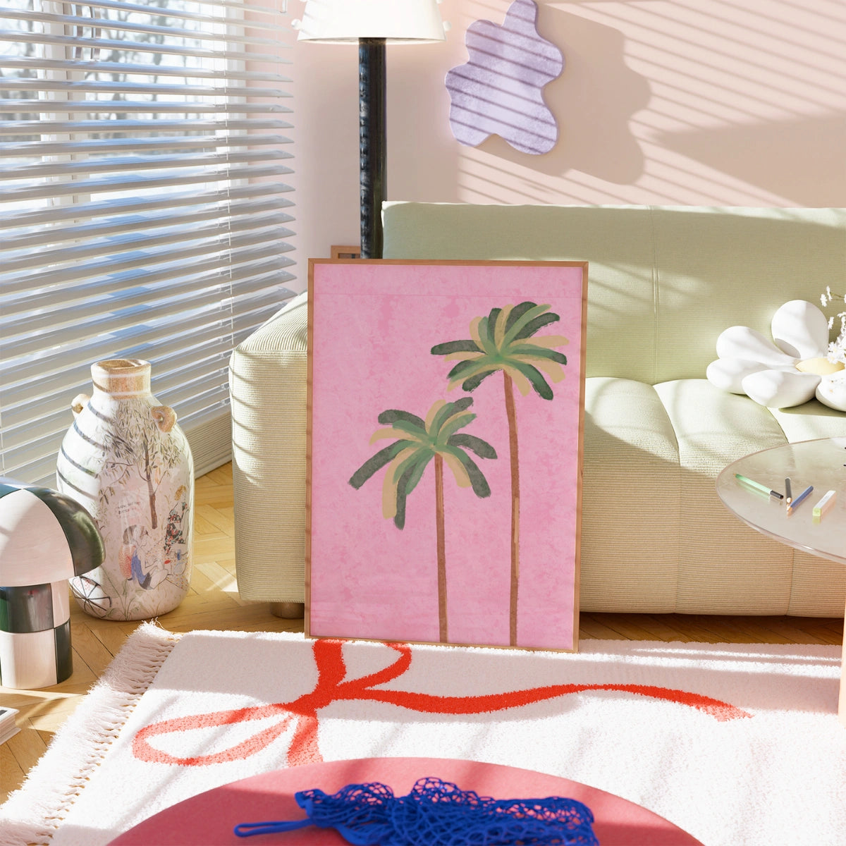 Palm Tree Wall Art Print - Pink Tropical Decor