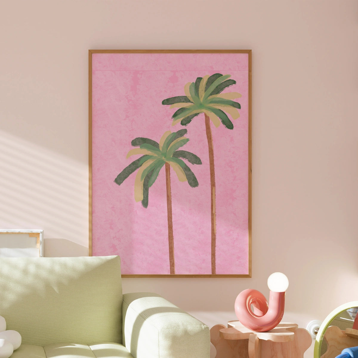 Palm Tree Wall Art Print - Pink Tropical Decor
